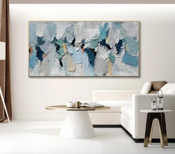  Paleta Obras - Nordic Blue White 3D abstracto de Palette Knife arte de pared minimalismo
